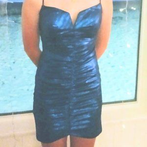 ELECTRIC BLUE METALLIC COCKTAIL 27" LONG DRESS SIZE 2